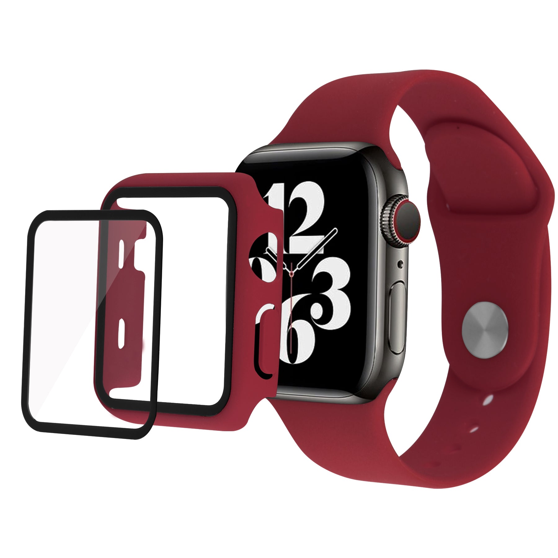 Silicone Watch Strap with PC Frame+Tempered Glass Screen Protector Anti-scratch Replacement for Apple Watch Series 7 45mm Silicone Watch Strap with PC Frame+Tempered Glass Screen Protector Anti-scratch Replacement for Apple Watch Series 7 45mm